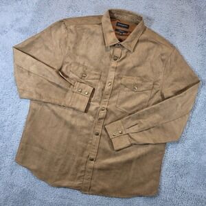 Banana Republic Faux Suede Shirt Mens XL Brown Western Pearl Snap Vegan Leather